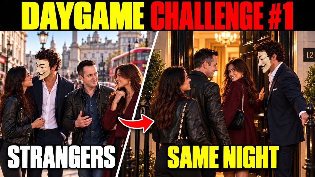 Tom and masked Tony meet two women on a London street, then arrive together at a doorway at night. Daygame Challenge #1: Strangers, Same Night.