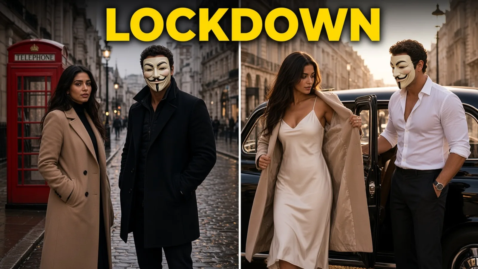 Split: empty lockdown street then dawn taxi, LOCKDOWN.
