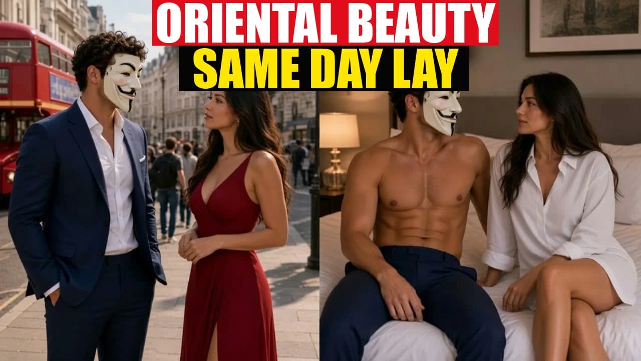 Split: London street then she wears his white shirt on the bed, ORIENTAL BABE.