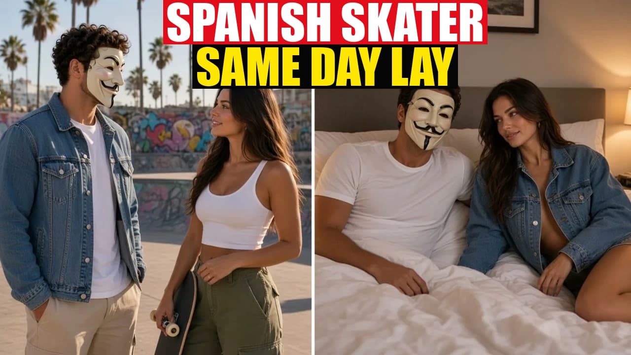 Split: skate park then only his denim jacket on the bed, SKATER.