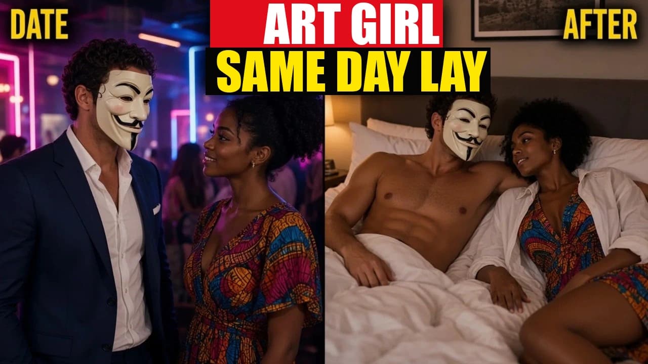 Split: neon bar then she wears his white shirt on the bed, ART GIRL.