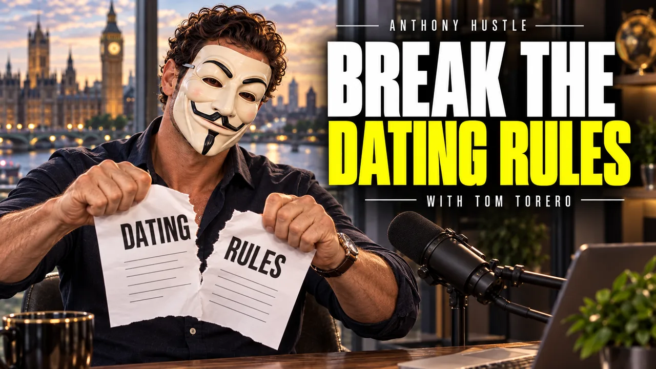 Masked Tony tearing up a rules sheet, BREAK THE DATING RULES.
