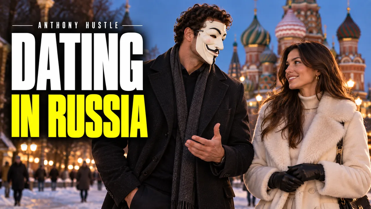 Masked Tony with a woman in the snow, DATING IN RUSSIA.