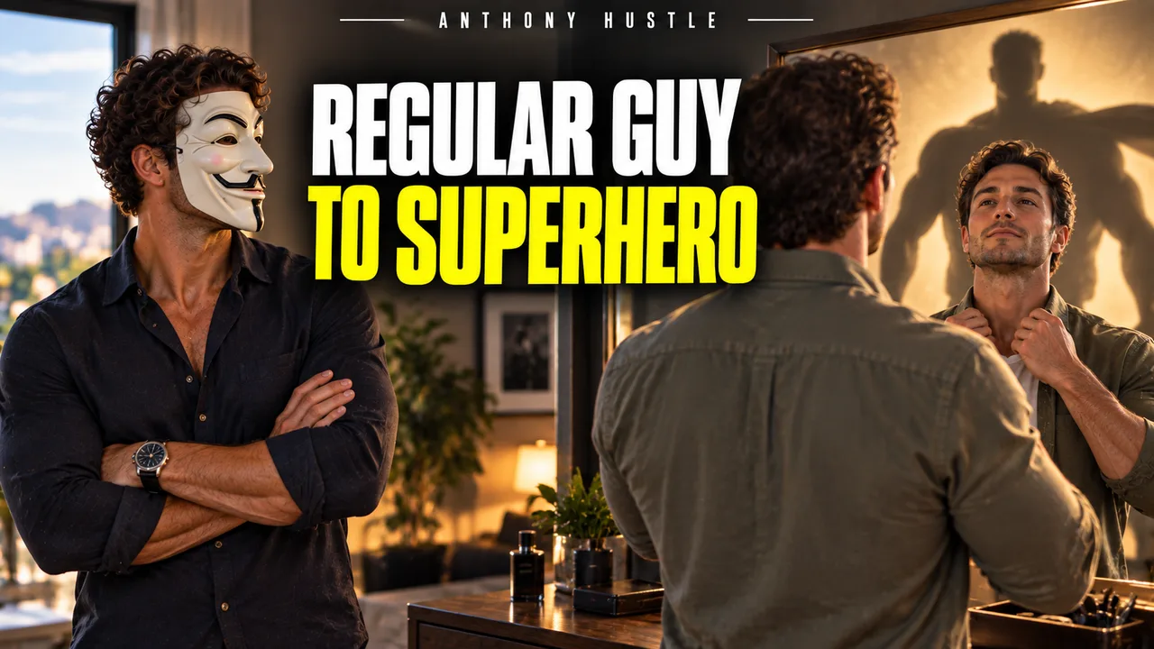 An ordinary man and a stronger reflection, REGULAR GUY TO SUPERHERO.