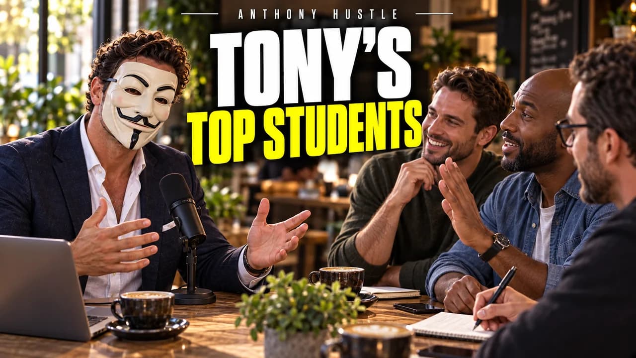A table of students and a microphone, TONY'S TOP STUDENTS.